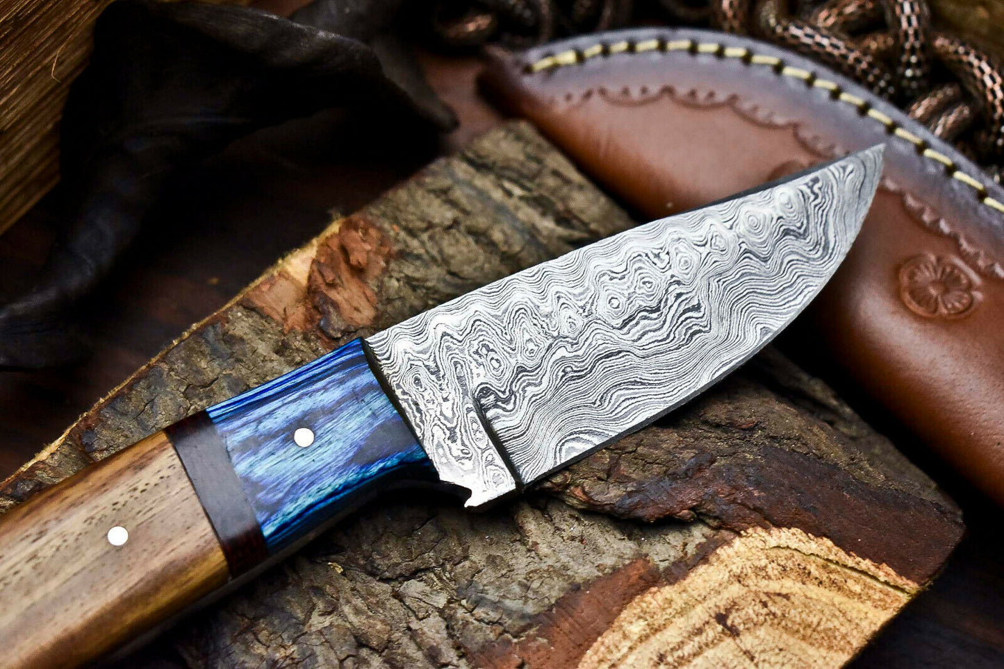 HS-699 Custom Handmade Damascus Steel Skinner Knife - Beautiful Wood Handle