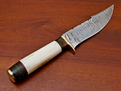 HS-492 Custom Handmade Damascus Hunting Knife With Camel Bone Handle