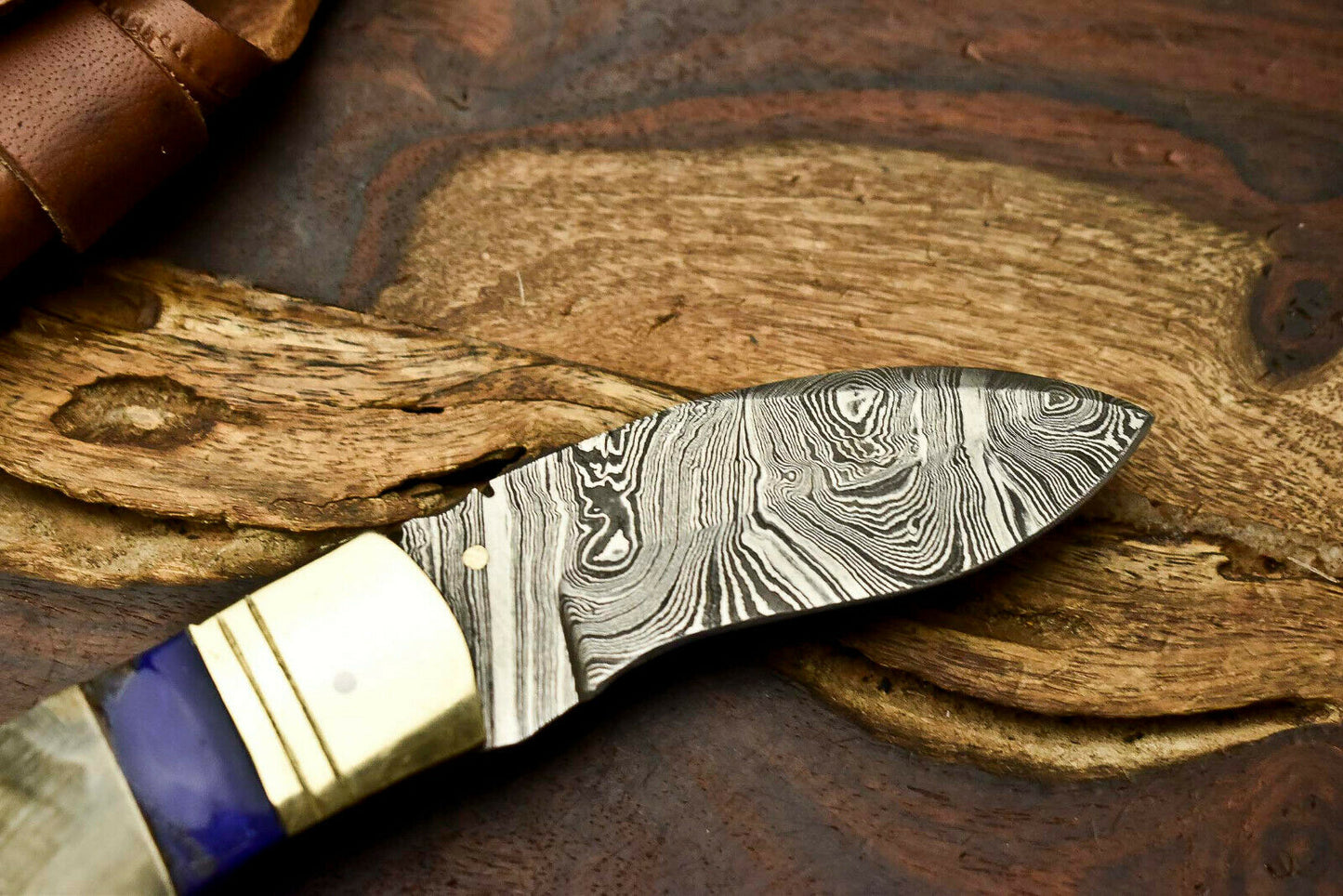 Custom Handmade Damascus Steel Blade Liner-Lock Pocket Folding Knife| Ram Horn