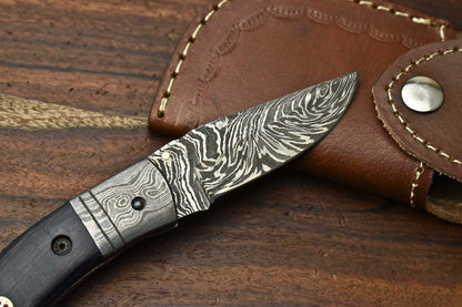 HS-1134 Custom Handmade Damascus Steel Blade Liner-Lock Pocket Folding Knife| HARD WOOD
