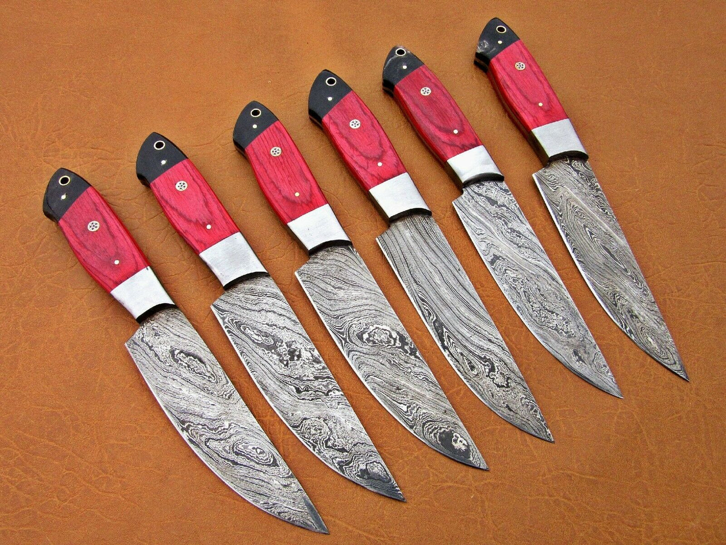 HS-196 Custom Handmade Damascus Steak Knives With Hard Wood Handle