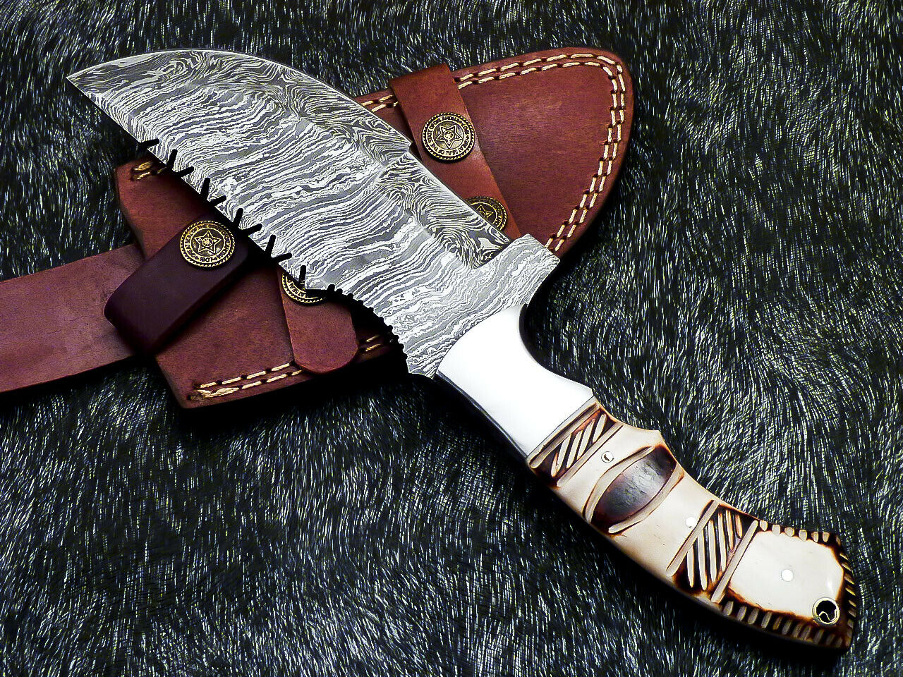 HS-918 '' Custom Hand Forged Damascus Steel 10" Tracker Hunting Knife BONE Handle