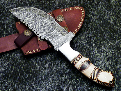 HS-918 '' Custom Hand Forged Damascus Steel 10" Tracker Hunting Knife BONE Handle