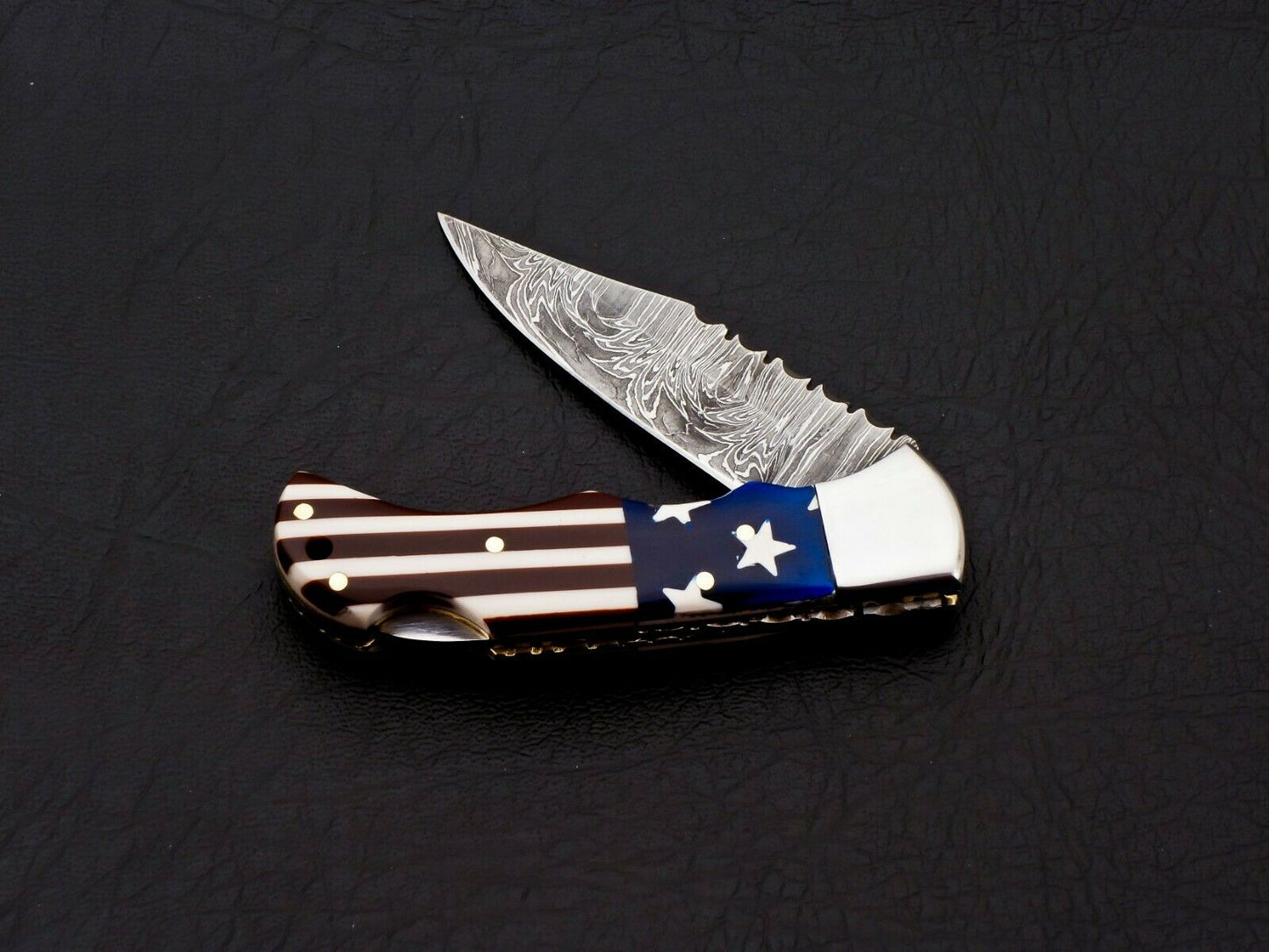 HS-1117 Rare Custom Hand Forged Damascus Steel Back Lock Resin Handle Knife