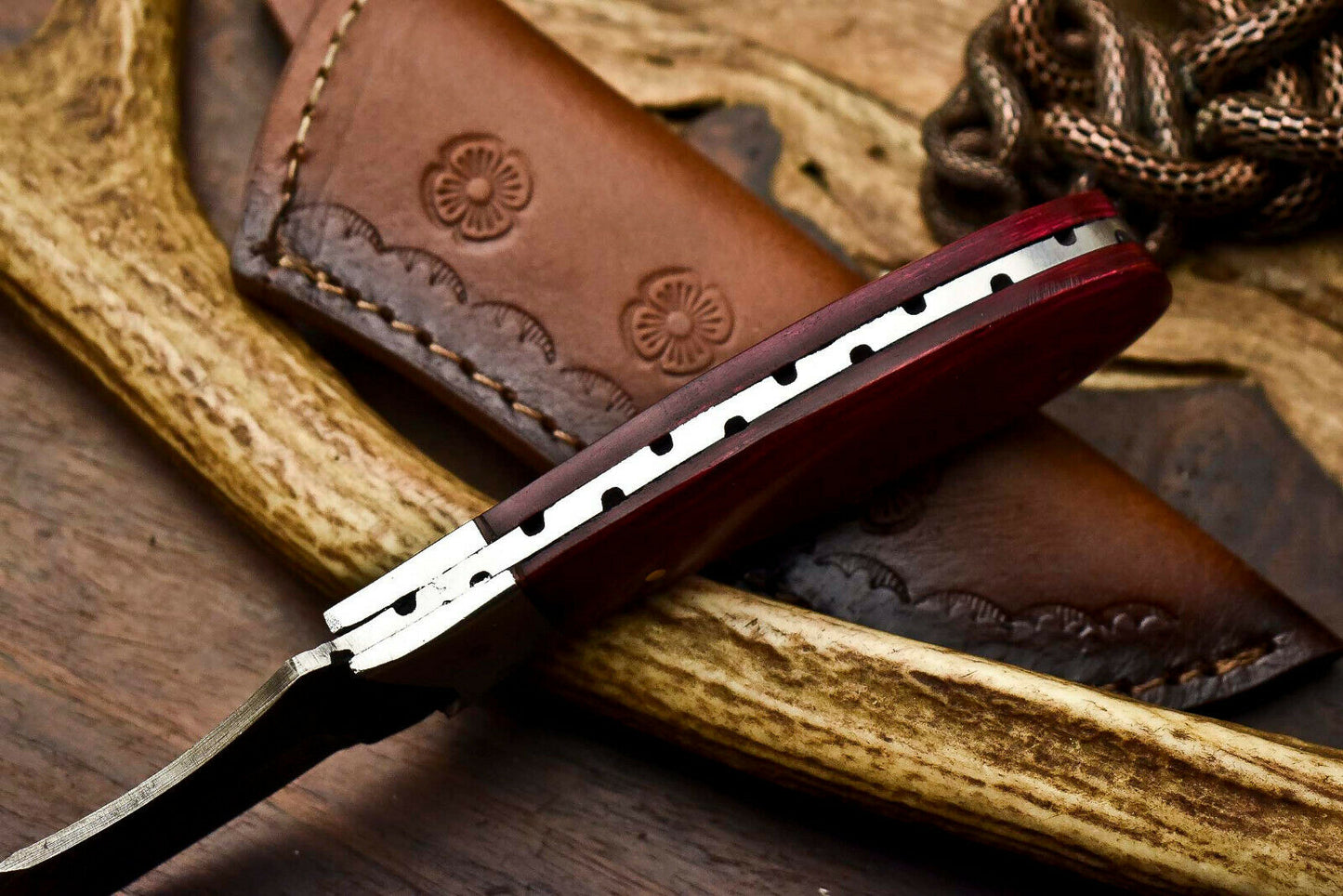 HS-693 Cutlery | Custom Handmade Damascus Steel Skinner Knife - Beautiful Hard Wood Handle