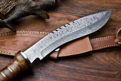 HS-867 Custom Handmade Damascus Steel Hunitng/Kukri Knife - Wood Handle