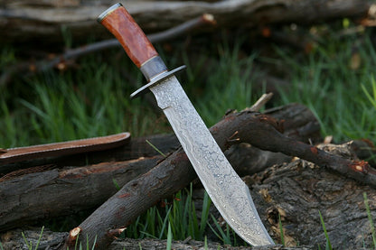 HS-308 Custom Hunting Bowie Knife, Damascus Steel Fixed Blade Bowie Knife