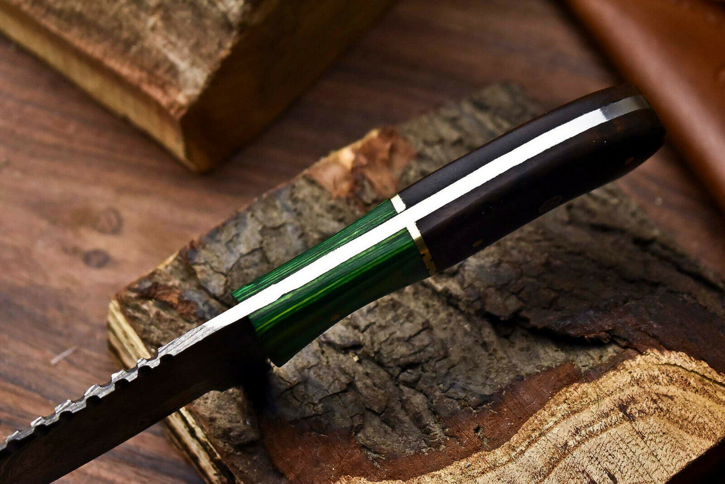 HS-677 Custom Handmade Damascus Steel Skinner Knife - Beautiful Hard Wood Handle