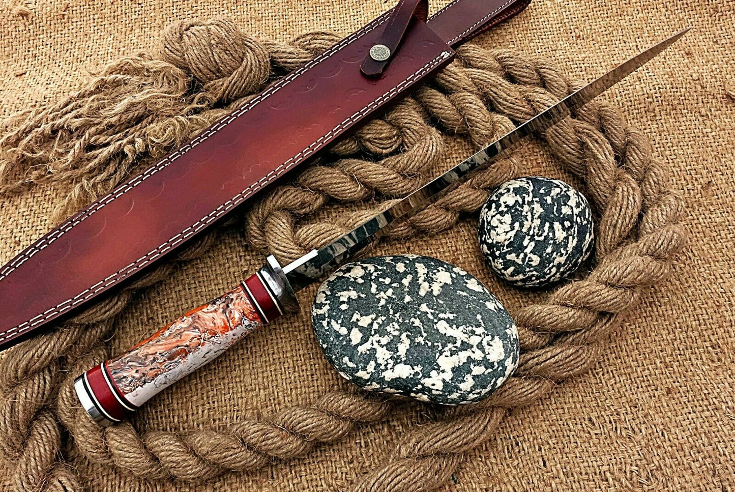 HS-1099 | Custom Handmade Steel D2 Fighter Hunting Combat Mini Sword knife With Resin Handle