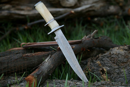 HS-311  Personalized Damascus Hunting Bowie Knife, Damascus Steel Blade, Camel Bone Hand
