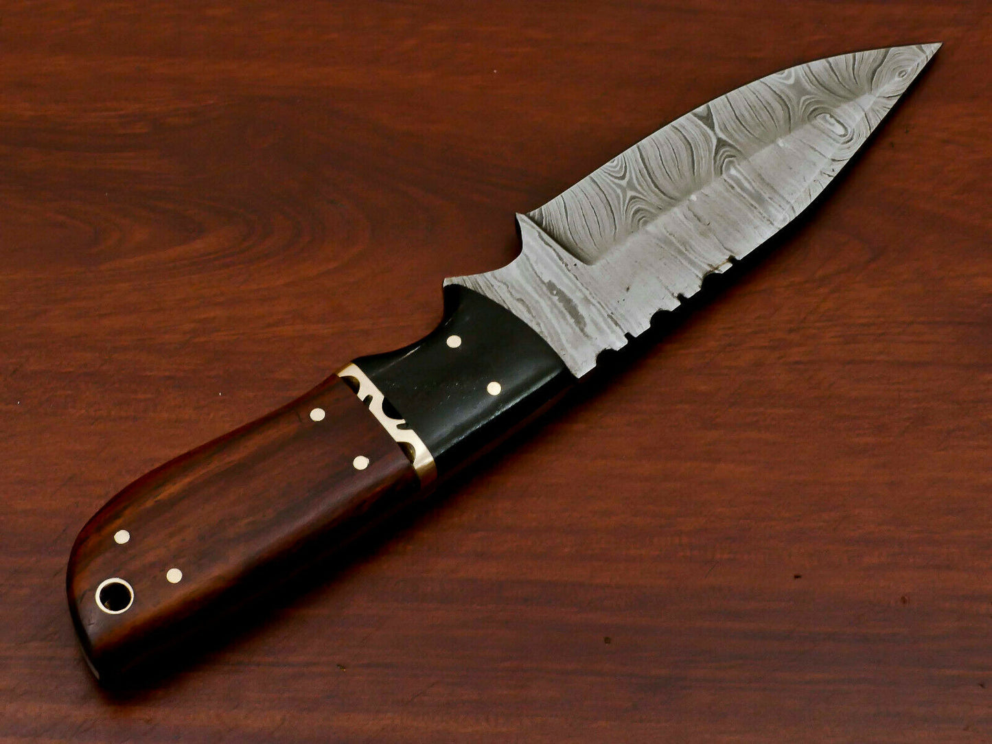 HS-570 HANDMADE DAMASCUS CUSTOM ROSE WOOD/HORN HANDLE SKINNING CAMPING KNIFE