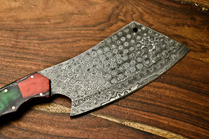 HS-274 Hand Made Damascus Steel Blade Chopper Cleaver Knife Full Tang Knife | Hard W