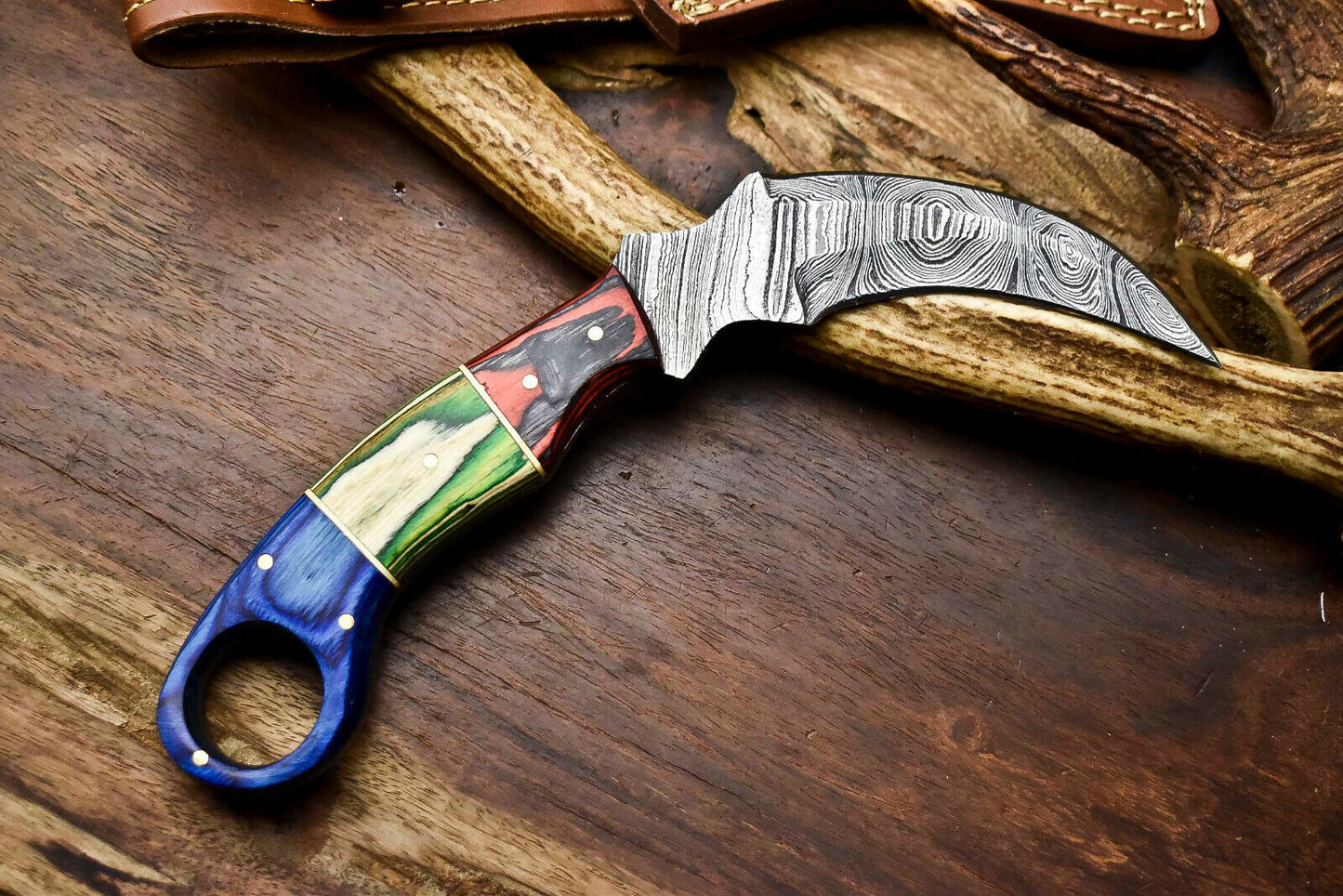 HS-910 Custom Handmade Damascus Steel Karambit Knife - Beautiful Hard Wood Handle