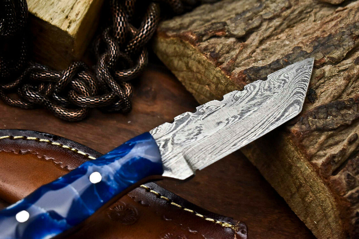HS-649 Custom Handmade Damascus Hunting Skinning Blade Hunter Camping Full Tang Knife