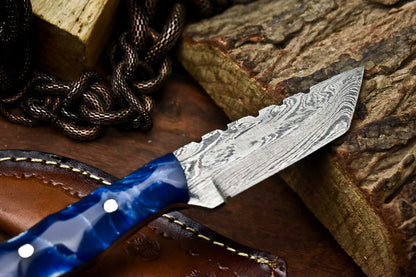 HS-649 Custom Handmade Damascus Hunting Skinning Blade Hunter Camping Full Tang Knife
