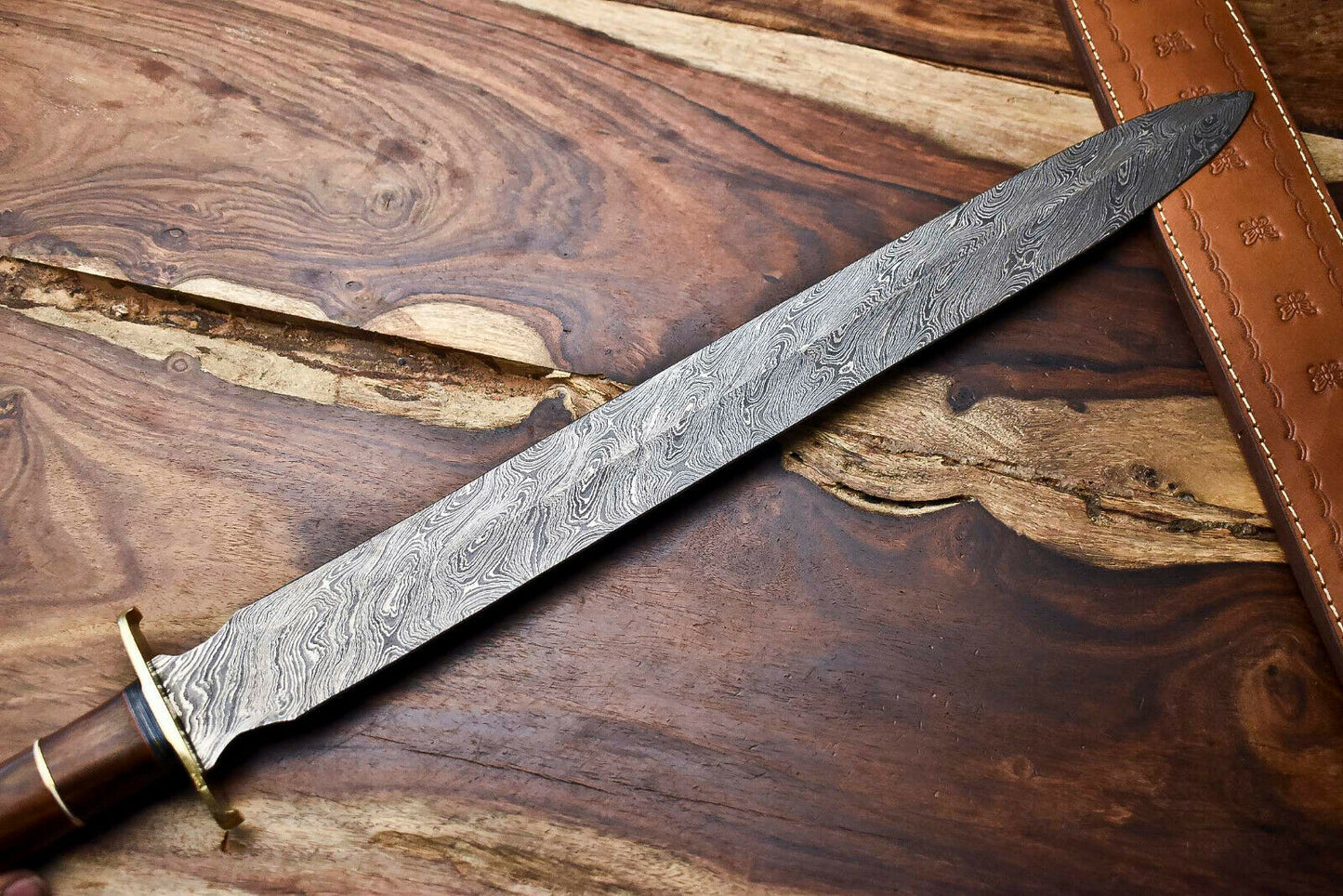 HS-1094 | 26.0" HUGE!!! Custom Hand Made Damascus Steel Blade Sword | WALNUT WOOD