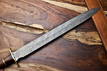 HS-1094 | 26.0" HUGE!!! Custom Hand Made Damascus Steel Blade Sword | WALNUT WOOD