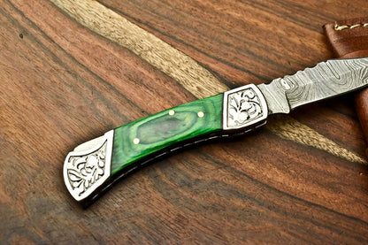 HS-1131 '' Hand Made Damascus Steel Blade Back Lock Folding Knife