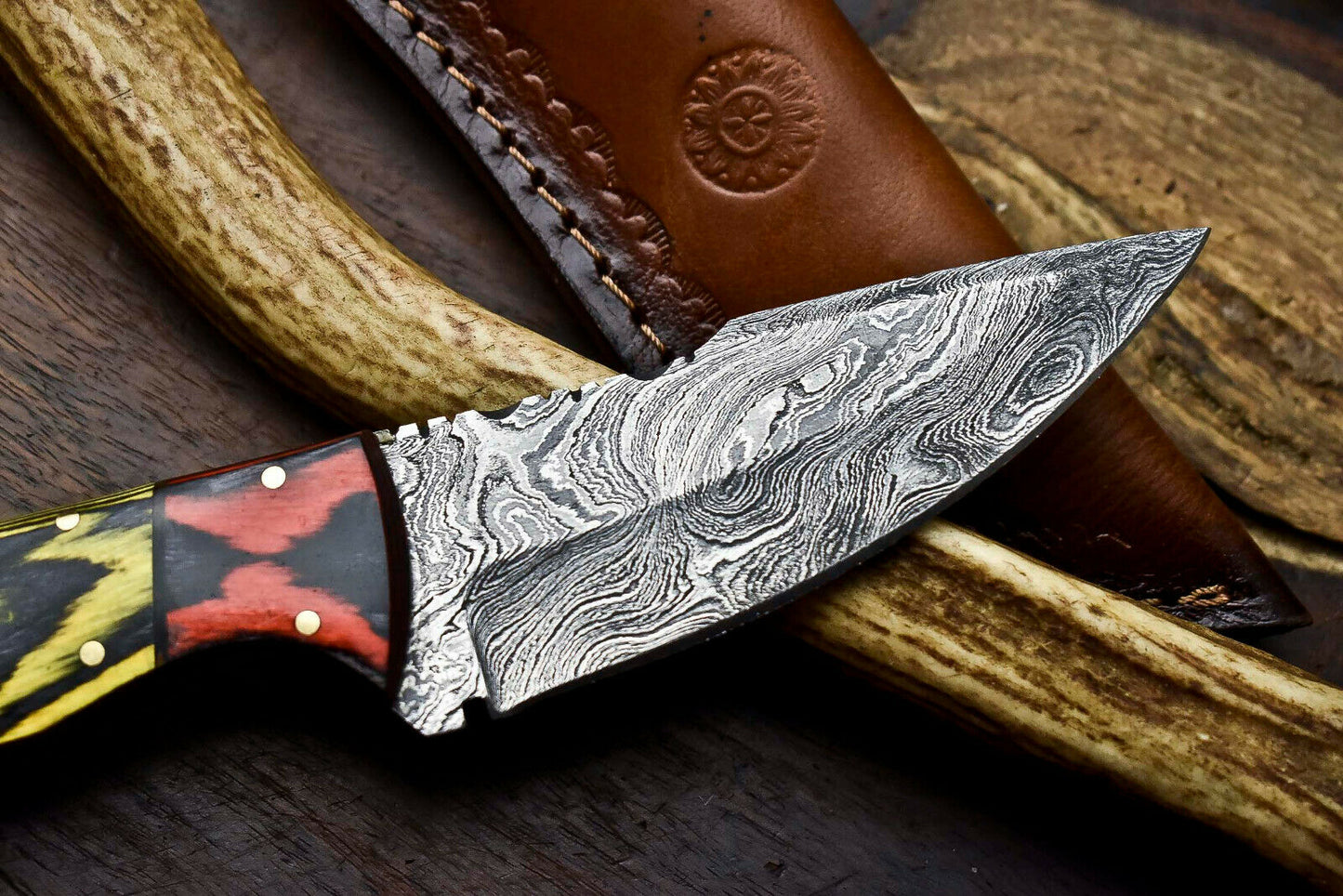 HS-616 Handmade Damascus Skinning Blade Camping Full Tang Knife