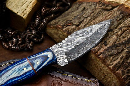 HS-675  Custom Handmade Damascus Steel Skinner Knife - Beautiful Hard Wood Handle