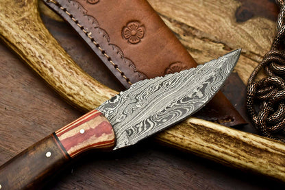 HS-685 Custom Handmade Damascus Steel Skinner Knife - Beautiful Wood Handle
