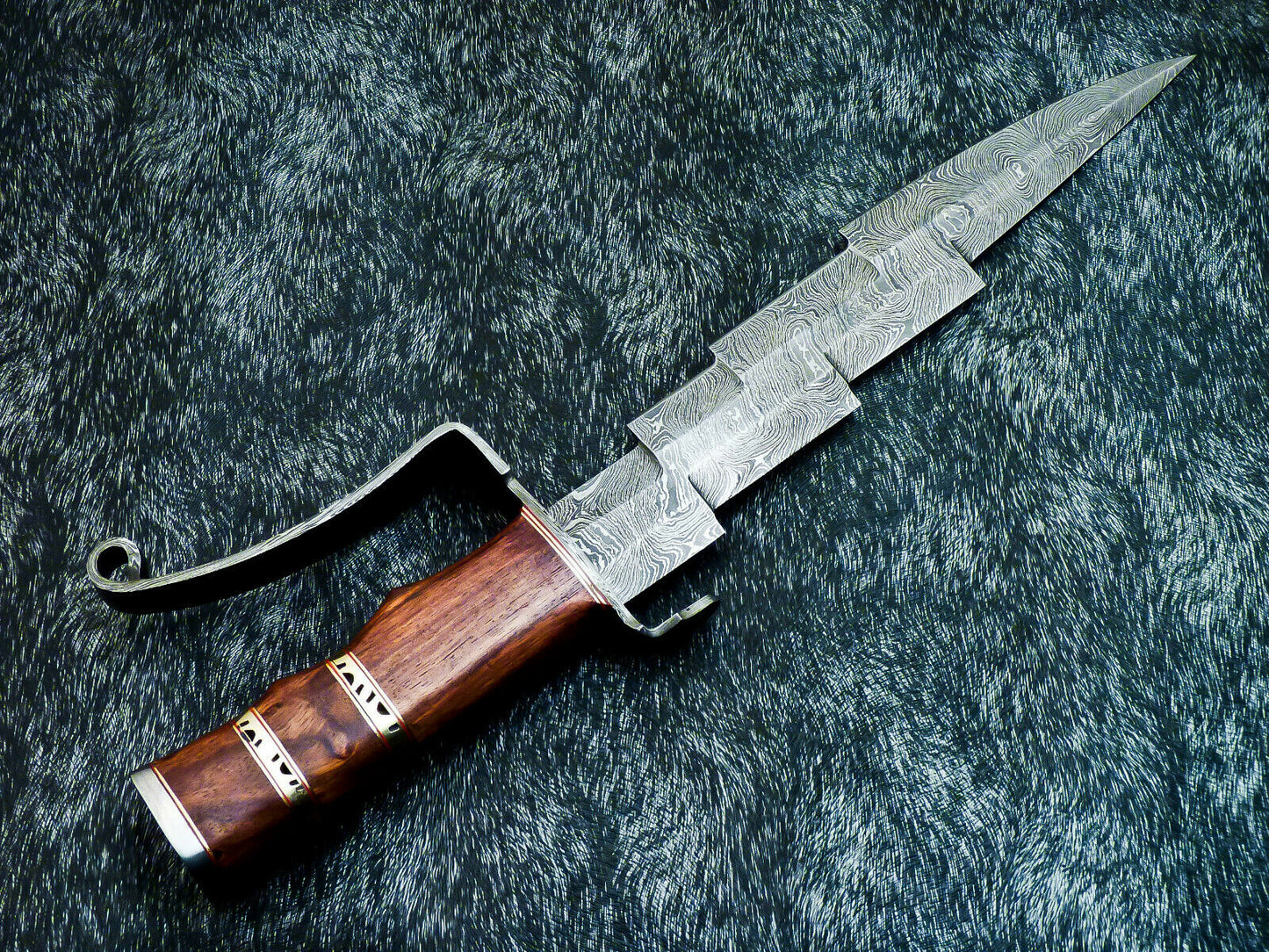 HS-381 '' Custom Hand Forged Damascus Steel 16" Hunting Knife - Natural Wood