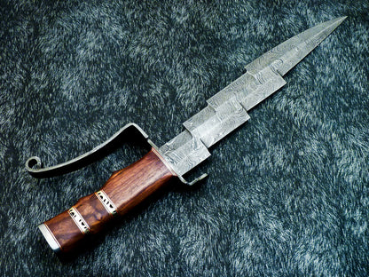 HS-381 '' Custom Hand Forged Damascus Steel 16" Hunting Knife - Natural Wood