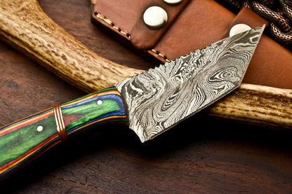 HS-615 Handmade Damascus Skinning Blade Camping Full Tang Knife