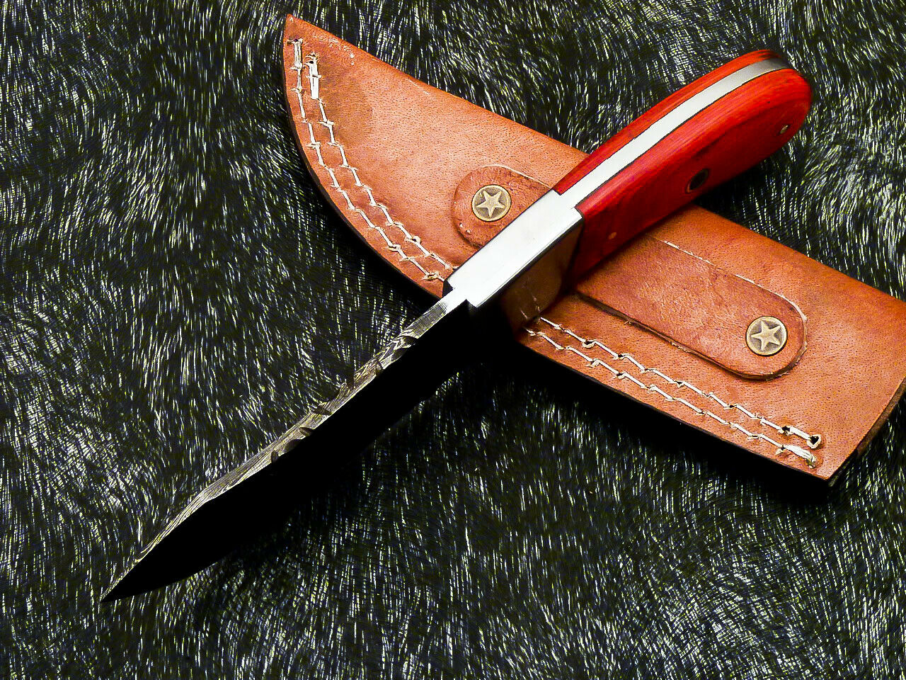 HS-582 Custom Hand Forged Damascus Steel 8" Hunting Knife - Pakka Wood