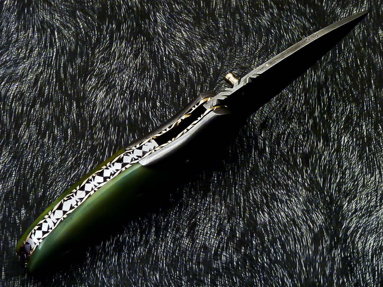 Damascus Liner Lock Folding Knife – Camel Bone Handle | HS-1121