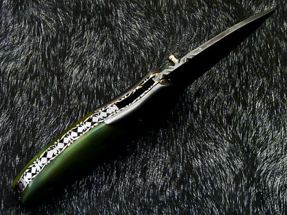 Damascus Liner Lock Folding Knife – Camel Bone Handle | HS-1121