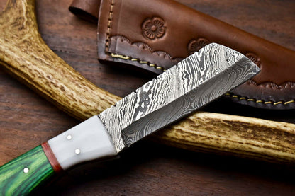 HS-1001 | Custom Handmade Damascus Steel Bull Cutter Knife - Beautiful Hard Wood Handle