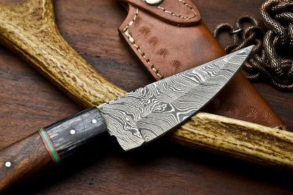 HS-695 Custom Handmade Damascus Steel Skinner Knife - Beautiful Hard Wood Handle