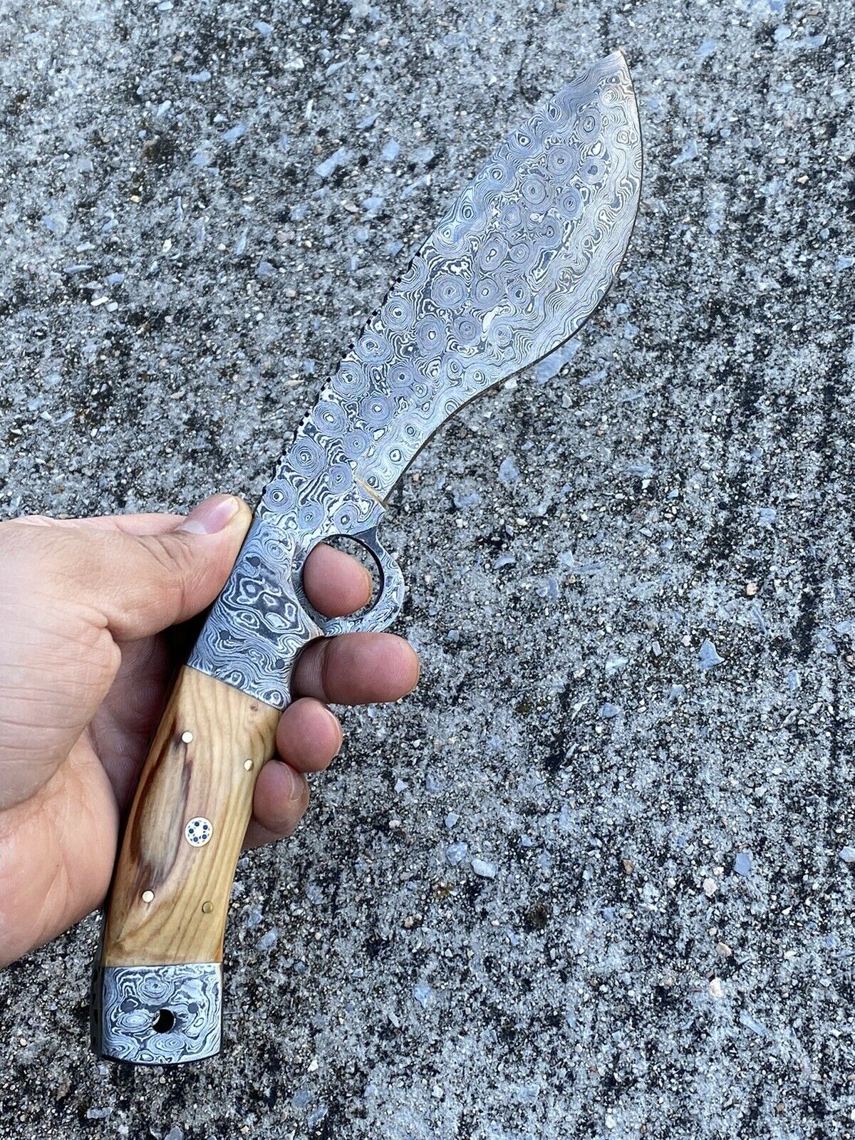 HS-875 Custom Handmade Damascus Steel 12 Inch Kukri Knife - Wood Handle