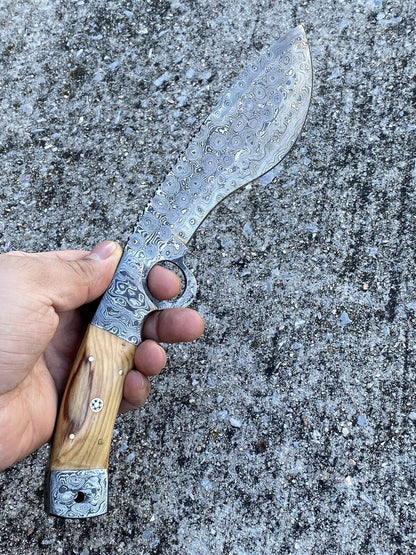 HS-875 Custom Handmade Damascus Steel 12 Inch Kukri Knife - Wood Handle