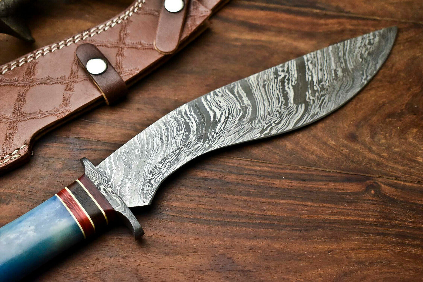 HS-864 Custom Handmade Damascus Steel Hunitng/Kukri Knife - Wood & Bone Handle