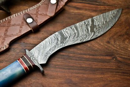 HS-864 Custom Handmade Damascus Steel Hunitng/Kukri Knife - Wood & Bone Handle
