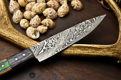 HS-281 Cutlery | Hand Made Damascus Steel Blade Chef Kitchen Full Tang Knife | Hard Wood