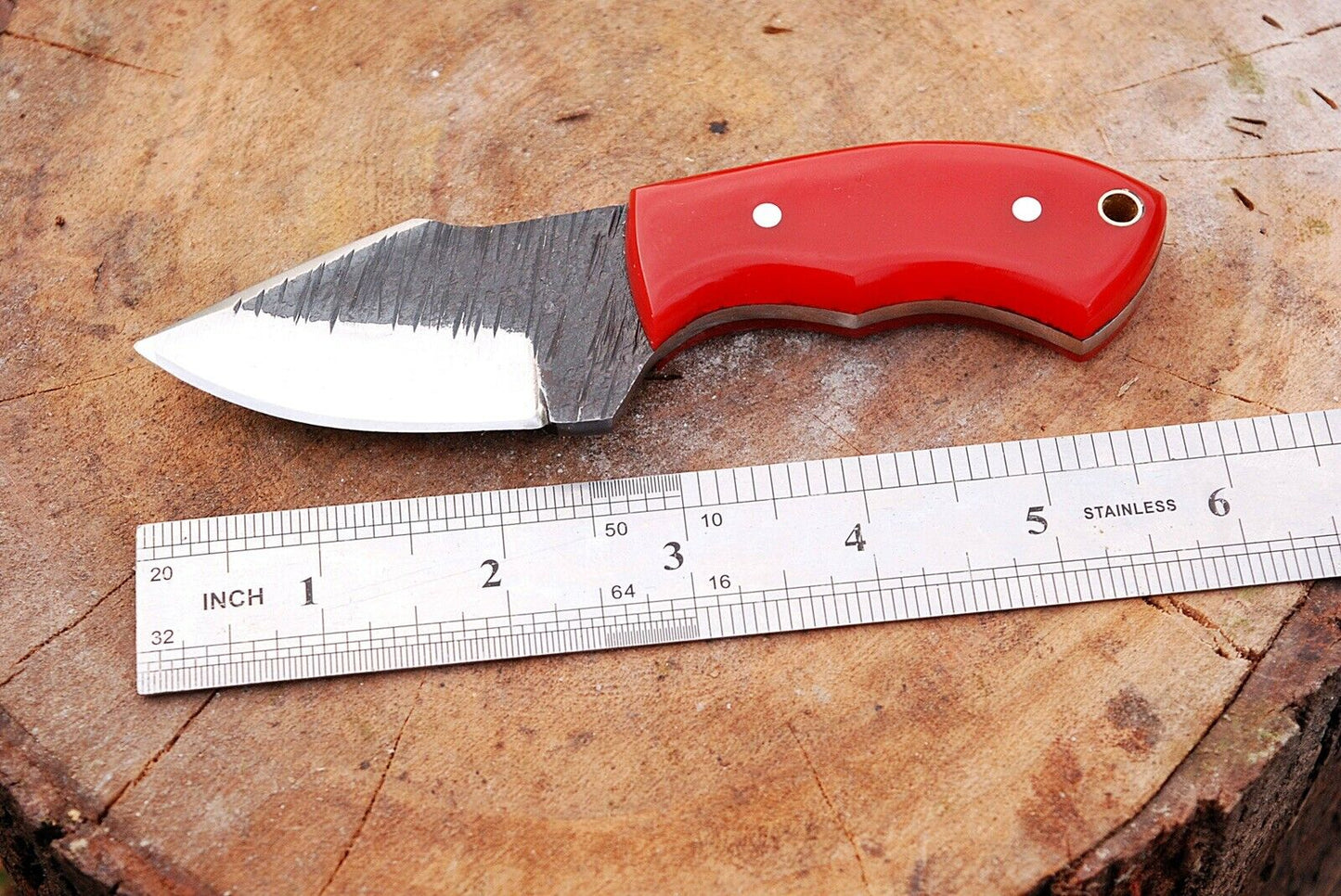 HS-733 Custom Handmade High Carbon Railrod Steel Mini Skinner Knife - Red Sheet Handle