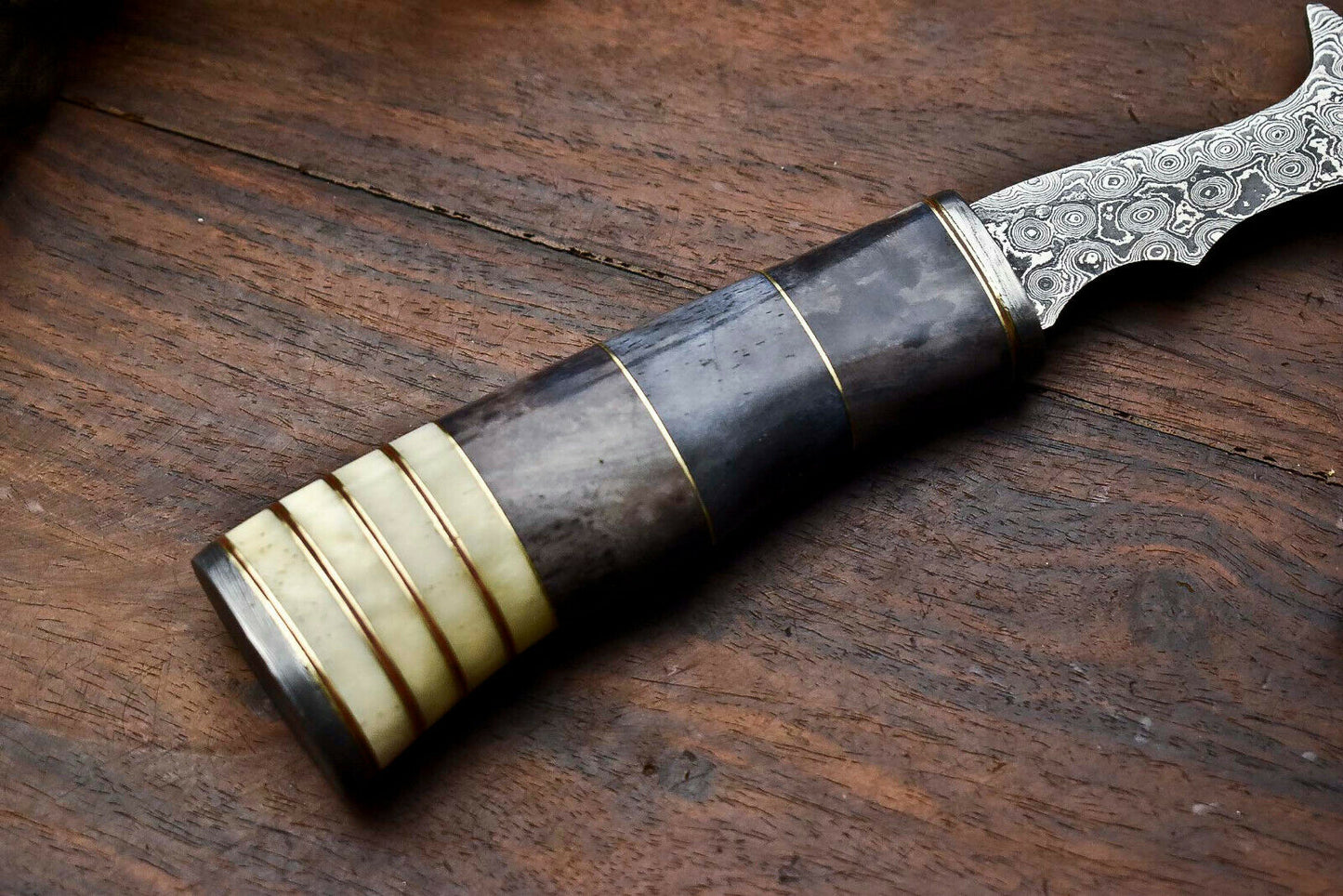 HS-1058 | Custom Hand Made Damascus Blade Hunting Hatchet Mini Viking Axe | Camel Bone