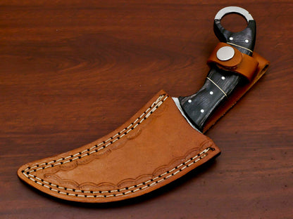 HS-889 HANDMADE DAMASCUS CUSTOM PAKKA WOOD KARAMBIT HUNTING KNIFE