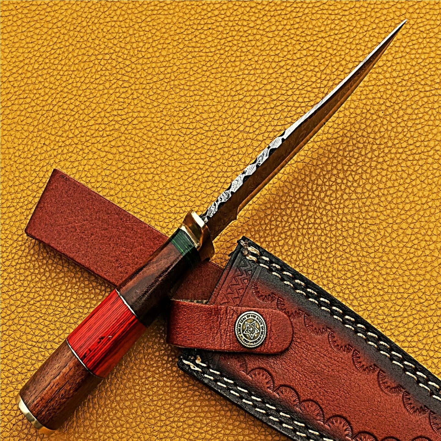 HS-423 | Custom Handmade Damascus Steel Hunting Knife - Beautiful Hard Wood Handle