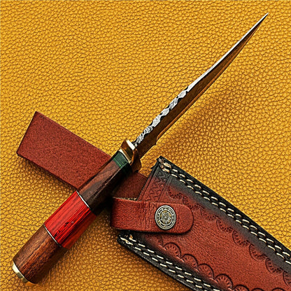 HS-423 | Custom Handmade Damascus Steel Hunting Knife - Beautiful Hard Wood Handle