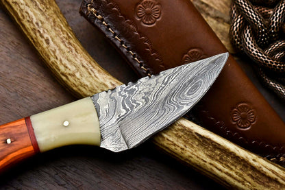 HS-684 Custom Handmade Damascus Steel Skinner Knife - Beautiful Bone Wood Handle