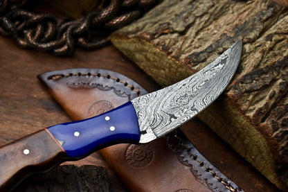 HS-655 Custom Handmade Damascus Hunting Skinning Blade Hunter Camping Full Tang Knife