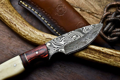 HS-712 Custom Handmade Awesome Camel Bone/Hard Wood Handle Damascus Steel Skinner Knife - Great Price