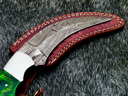 HS-892 Custom Hand Forged Damascus Steel 10" Karambit Knife - Hard Wood Handle