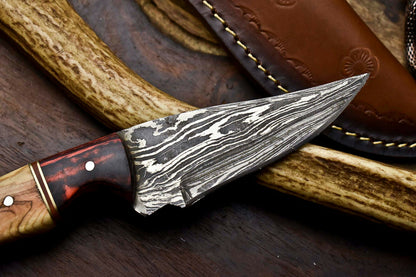 HS-686 Custom Handmade Damascus Steel Skinner Knife - Beautiful Wood Handle