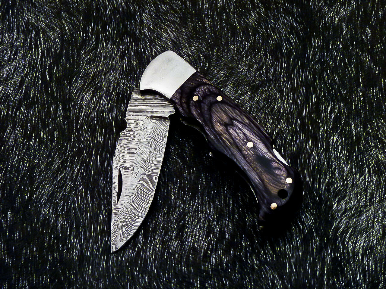 HS-1119  CUSTOM HANDMADE DAMASCUS BLADE POCKET FOLDING KNIFE - HARD WOOD HANDLE