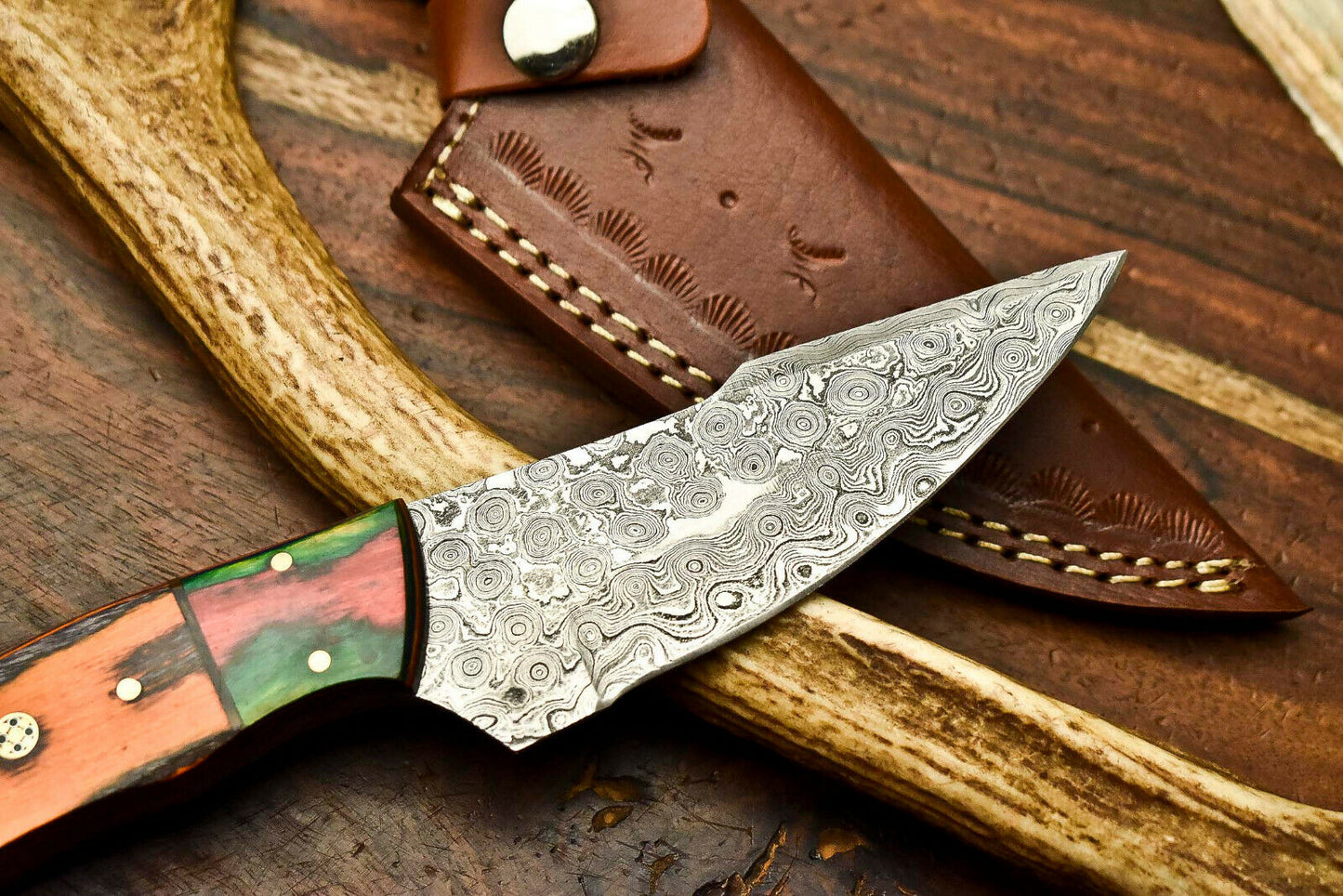 HS-606 Handmade Damascus Skinning Blade Camping Full Tang Knife